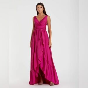 NWT Mac Duggal Taffeta Hi-Low Ruffle Gown in pink elegant classy preppy whimsy